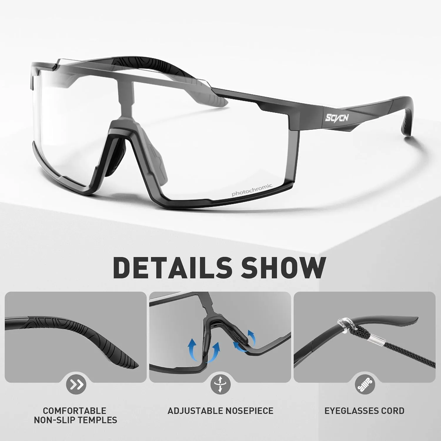 Photochromic Cycling Glasses Sports Sunglasses for Men Women Mountain MTB Glasses UV Protection Driving Running S121