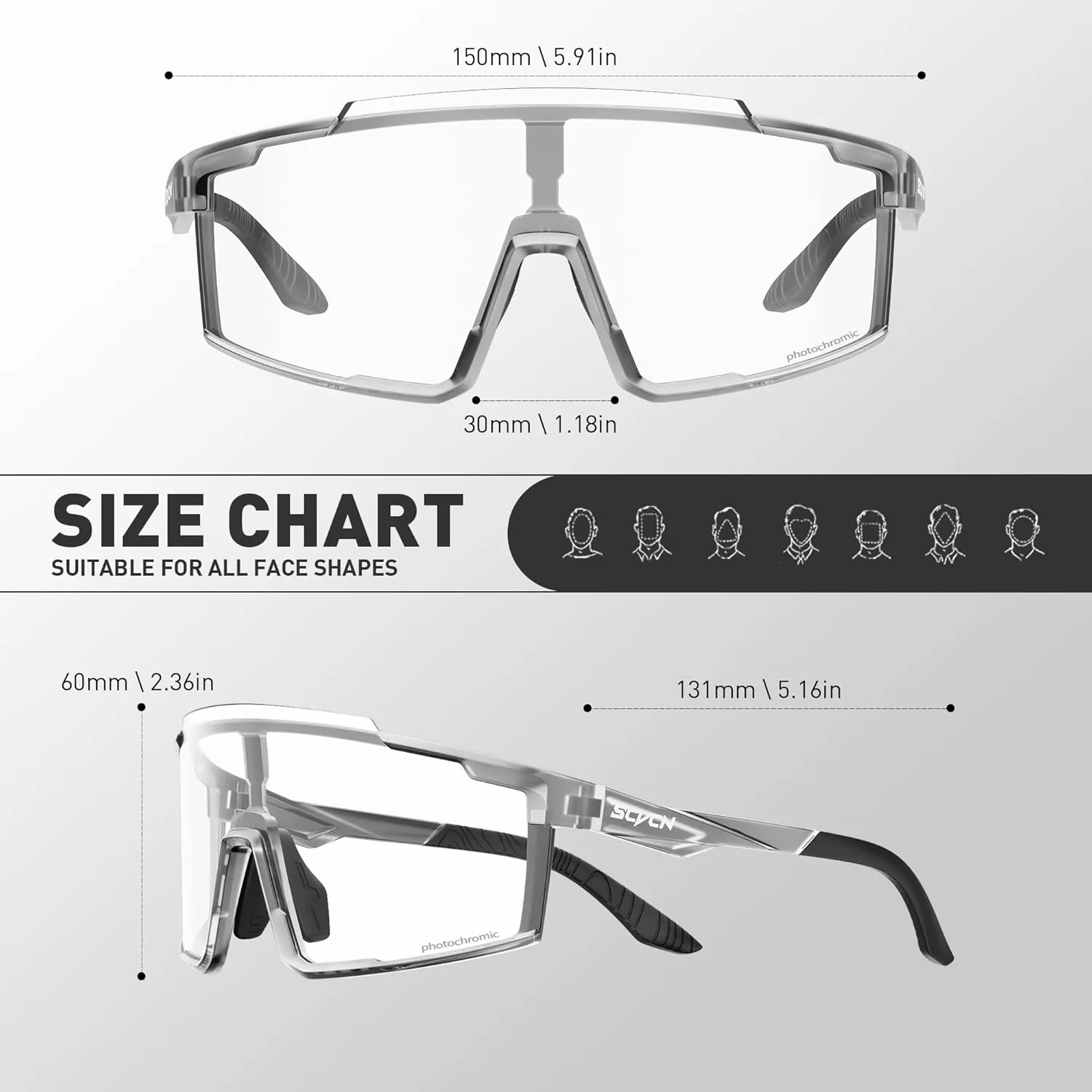 Photochromic Cycling Glasses Sports Sunglasses for Men Women Mountain MTB Glasses UV Protection Driving Running S121
