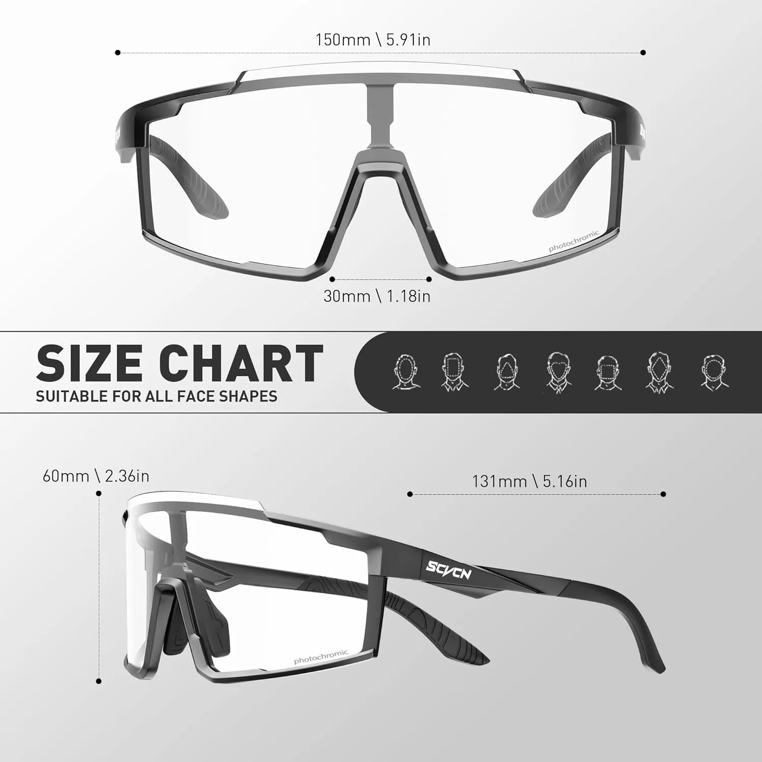 Photochromic Cycling Glasses Sports Sunglasses for Men Women Mountain MTB Glasses UV Protection Driving Running S121