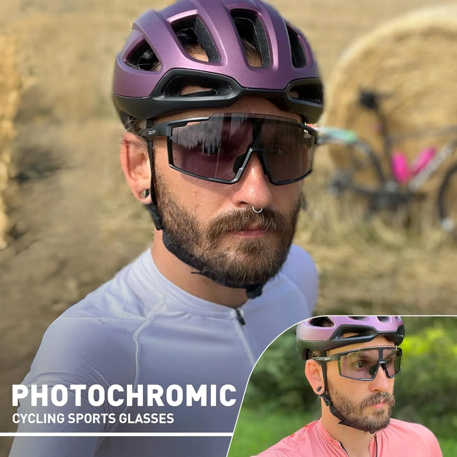 Photochromic Cycling Glasses Sports Sunglasses for Men Women Mountain MTB Glasses UV Protection Driving Running S121