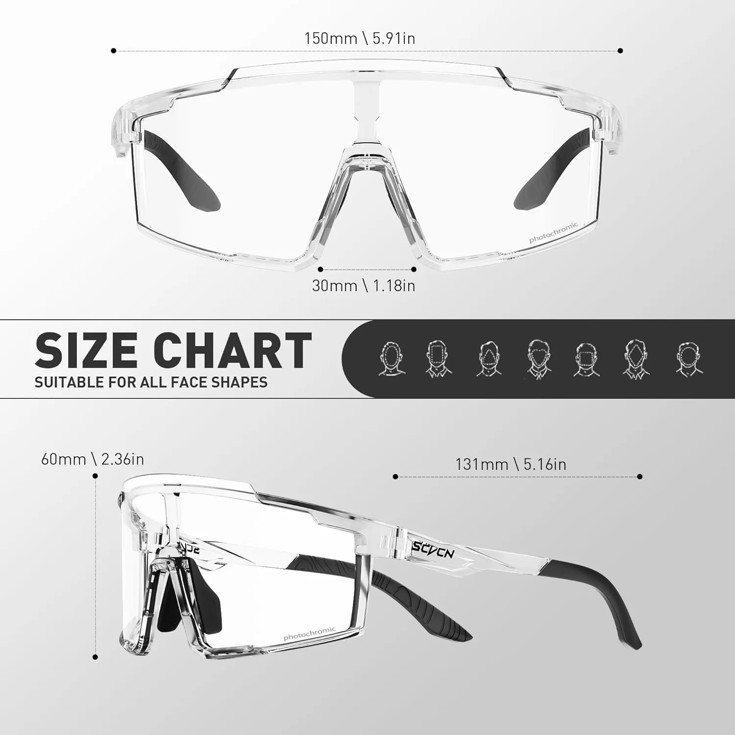 Photochromic Cycling Glasses Sports Sunglasses for Men Women Mountain MTB Glasses UV Protection Driving Running S121