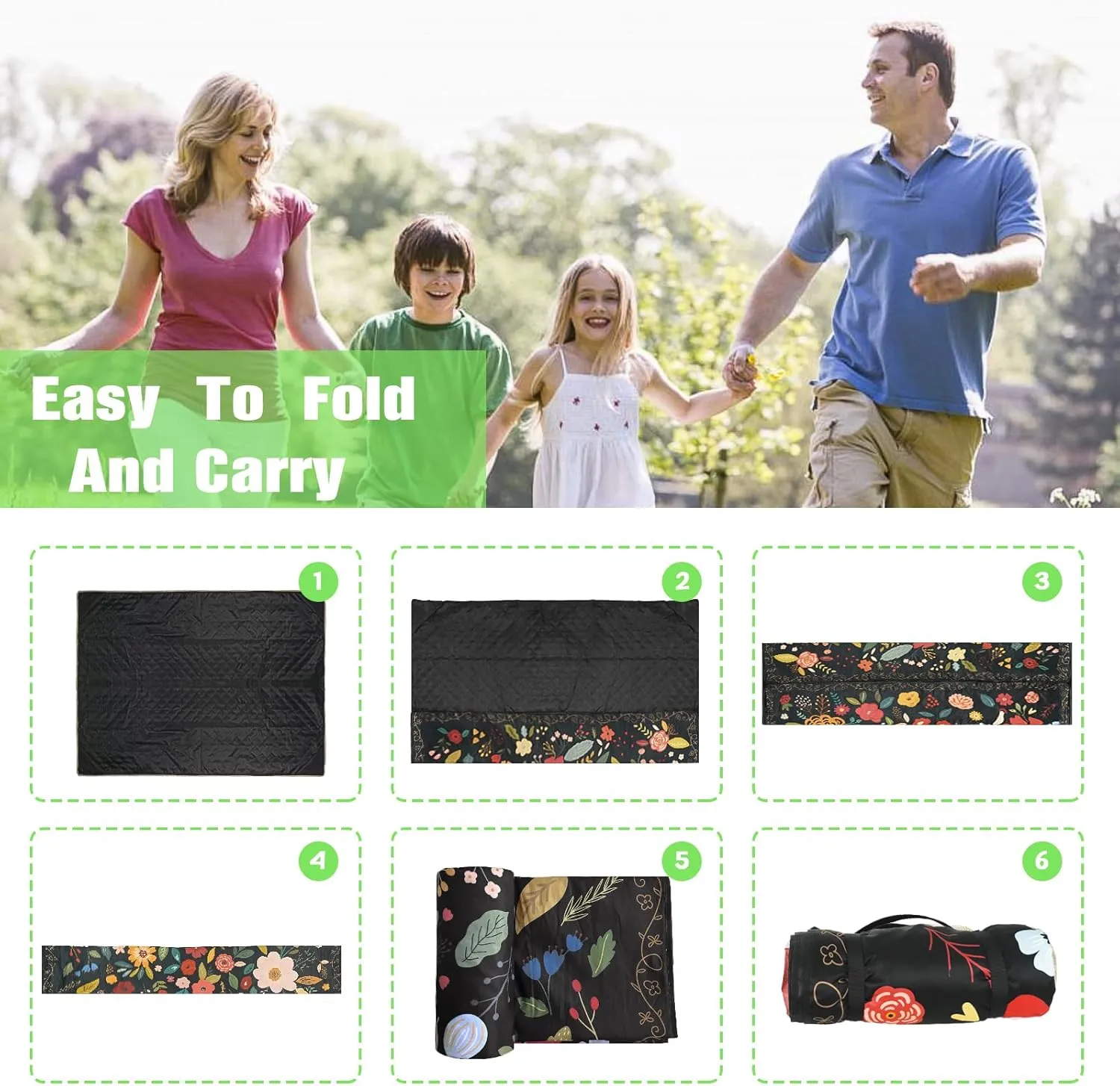 Picnic Blankets Boho Waterproof Sandproof Picnic Beach Blanket Foldable Portable Travel Large Boho Flower Camping Blanket for Outdoor Beaches,Parks,Hiking- 80" X 60"