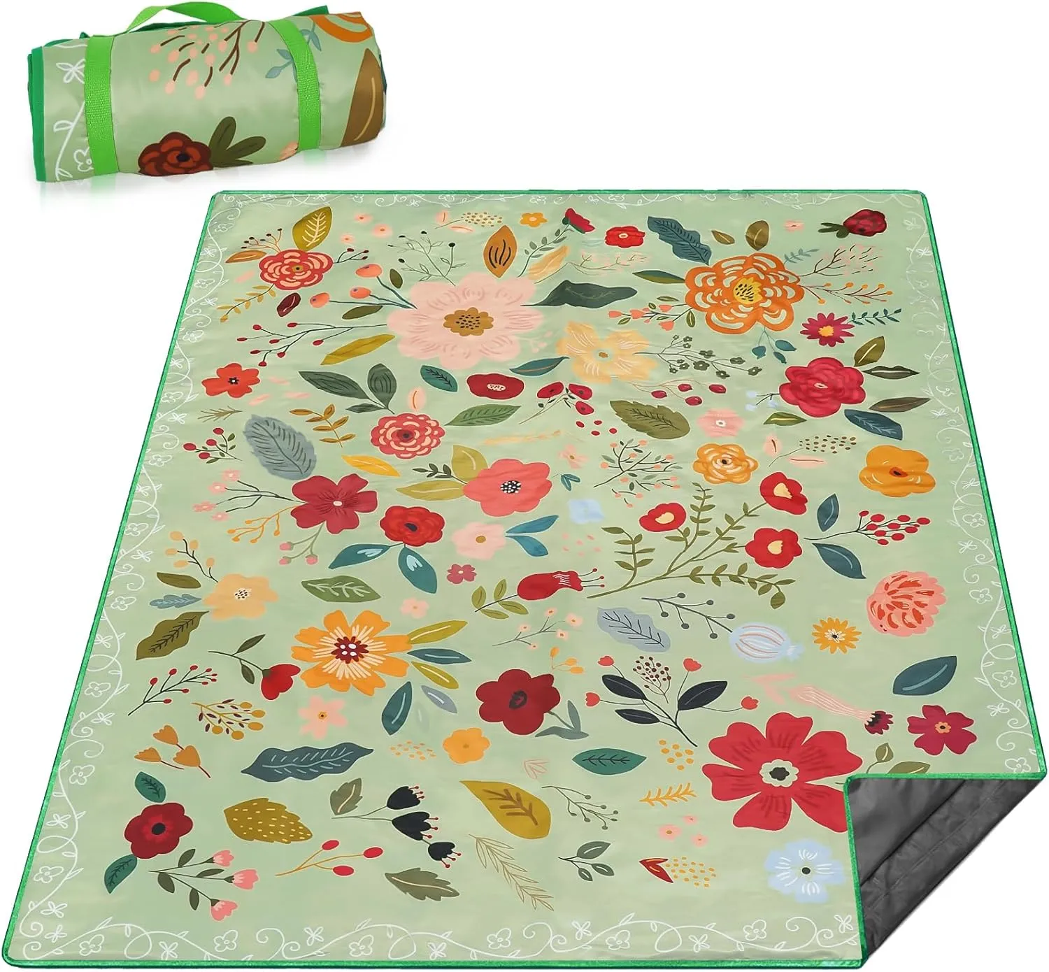 Picnic Blankets Boho Waterproof Sandproof Picnic Beach Blanket Foldable Portable Travel Large Boho Flower Camping Blanket for Outdoor Beaches,Parks,Hiking- 80" X 60"