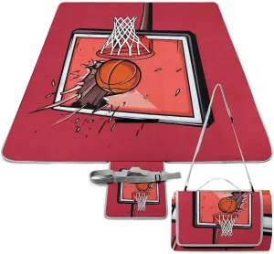 Picnic Outdoor Foldable Basketball Rack Red Blanket, Waterproof Camping Mat for Beach, Grass Lawn, Park, Travel