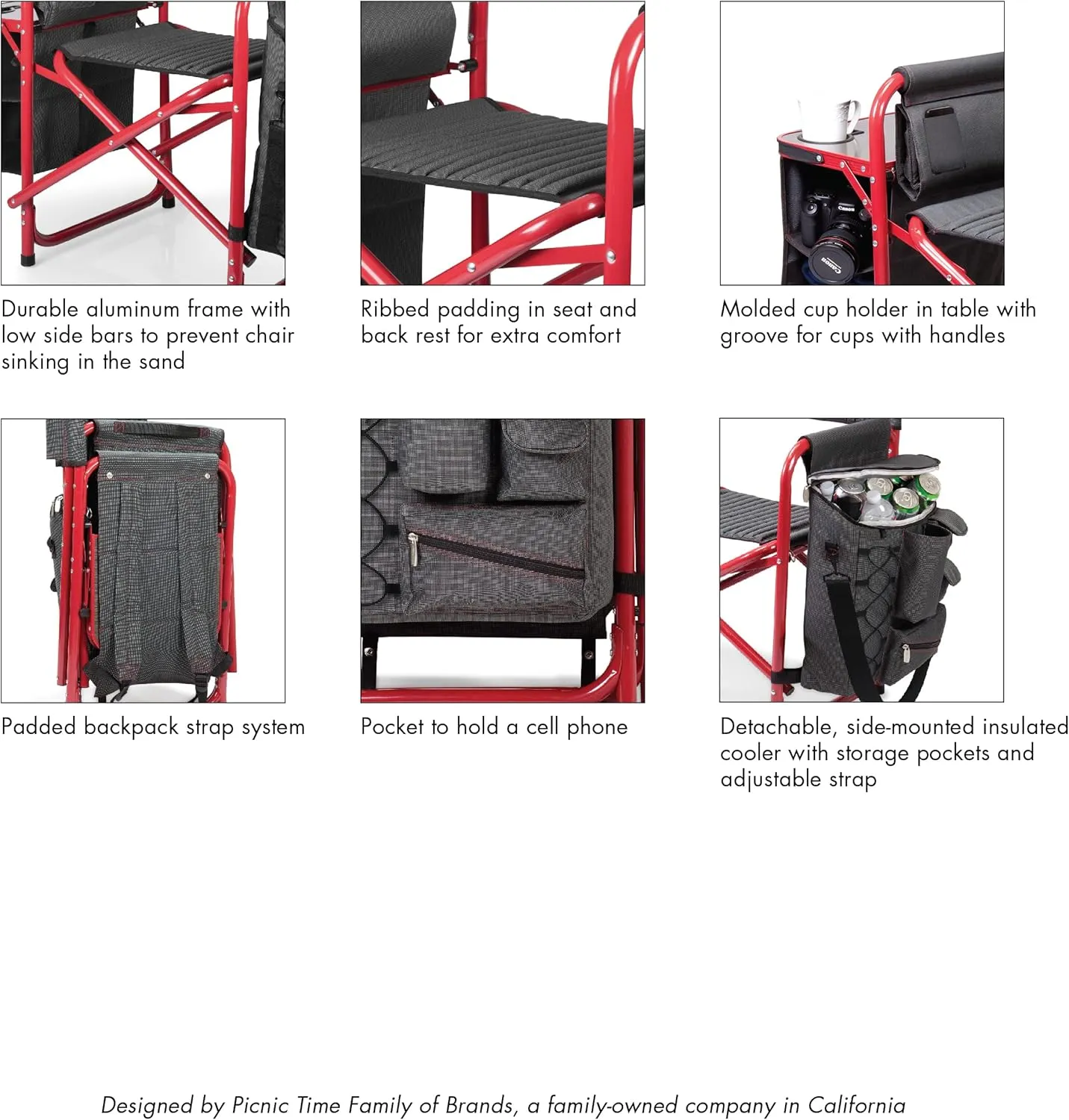 PICNIC TIME Fusion Camping Chair with Side Table and Soft Cooler, Beach Chair for Adults, Lawn Chair