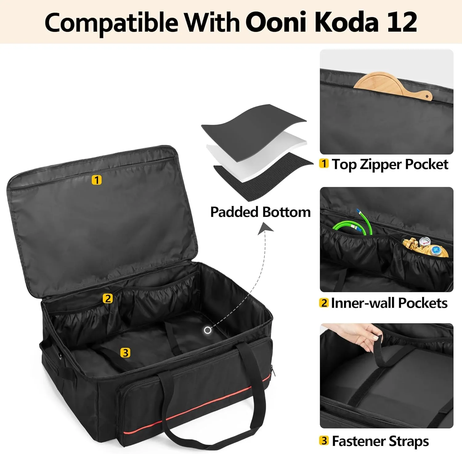Pizza Oven Carry Bag Compatible with Ooni Koda 12 Gas Pizza Oven, Portable Pizza Oven Cover with Shoulder Strap, Outdoor Oven Carrying Case with Multi Pockets for Oven Accessories, Bag Only