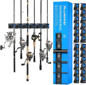 PLUSINNO V6 Vertical Fishing Rod Holder - Wall Mounted Rack, Supports Extra Large & Heavy Fishing Rod Combos