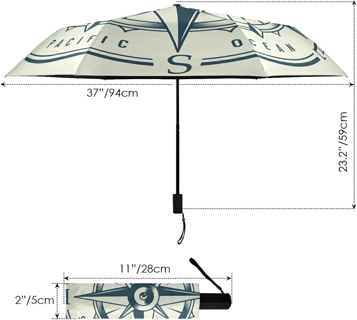 Poeticcity Folding Umbrella, Anti-UV 3 Folds Lightweight Parasol, Compact Windproof Strong Umbrellas for Car Travel Sun & Rain