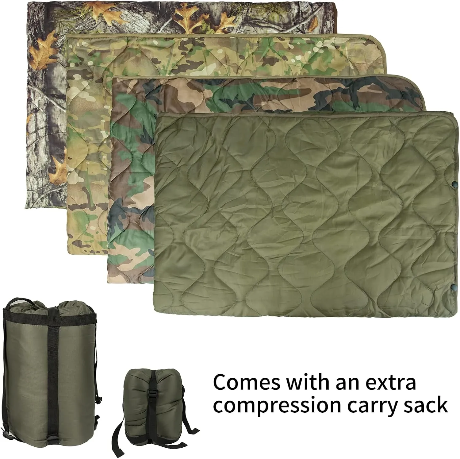 Poncho Liner Military Insulation Blanket Camo with Compression Carry Bag for Outdoors Hiking Jungle Hunting Gear