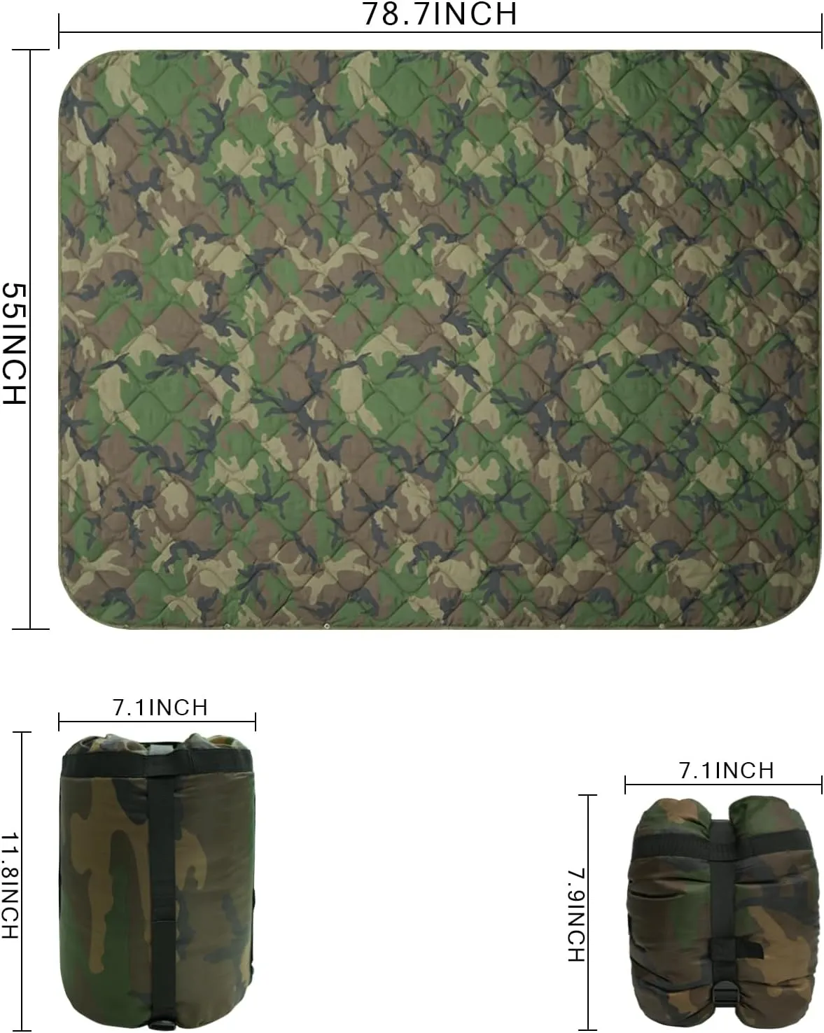 Poncho Liner Military Insulation Blanket Camo with Compression Carry Bag for Outdoors Hiking Jungle Hunting Gear