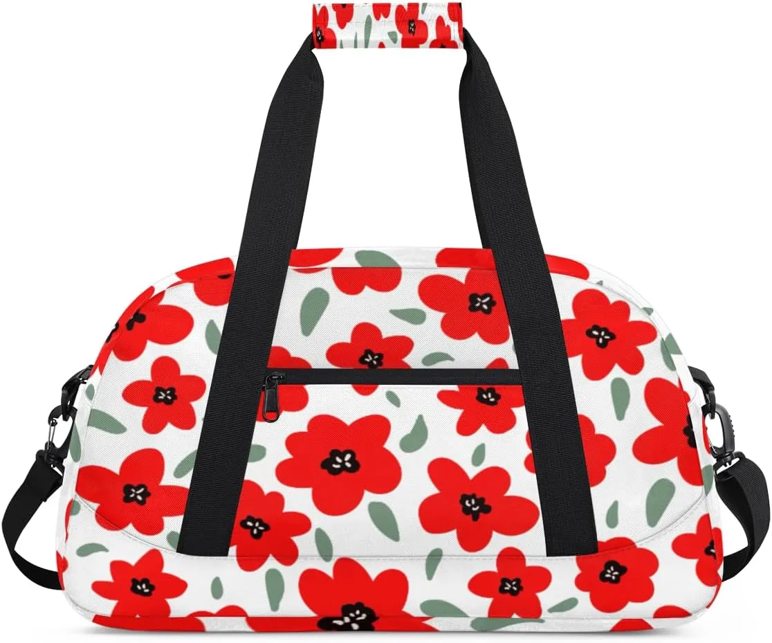 Poppy Flower Gym Duffel Bag for Men Women Poppies Sports Tote Bag with Adjustable Shoulder Strap for Dance Gymnastics Traveling Outdoor Camping Overnight Stay