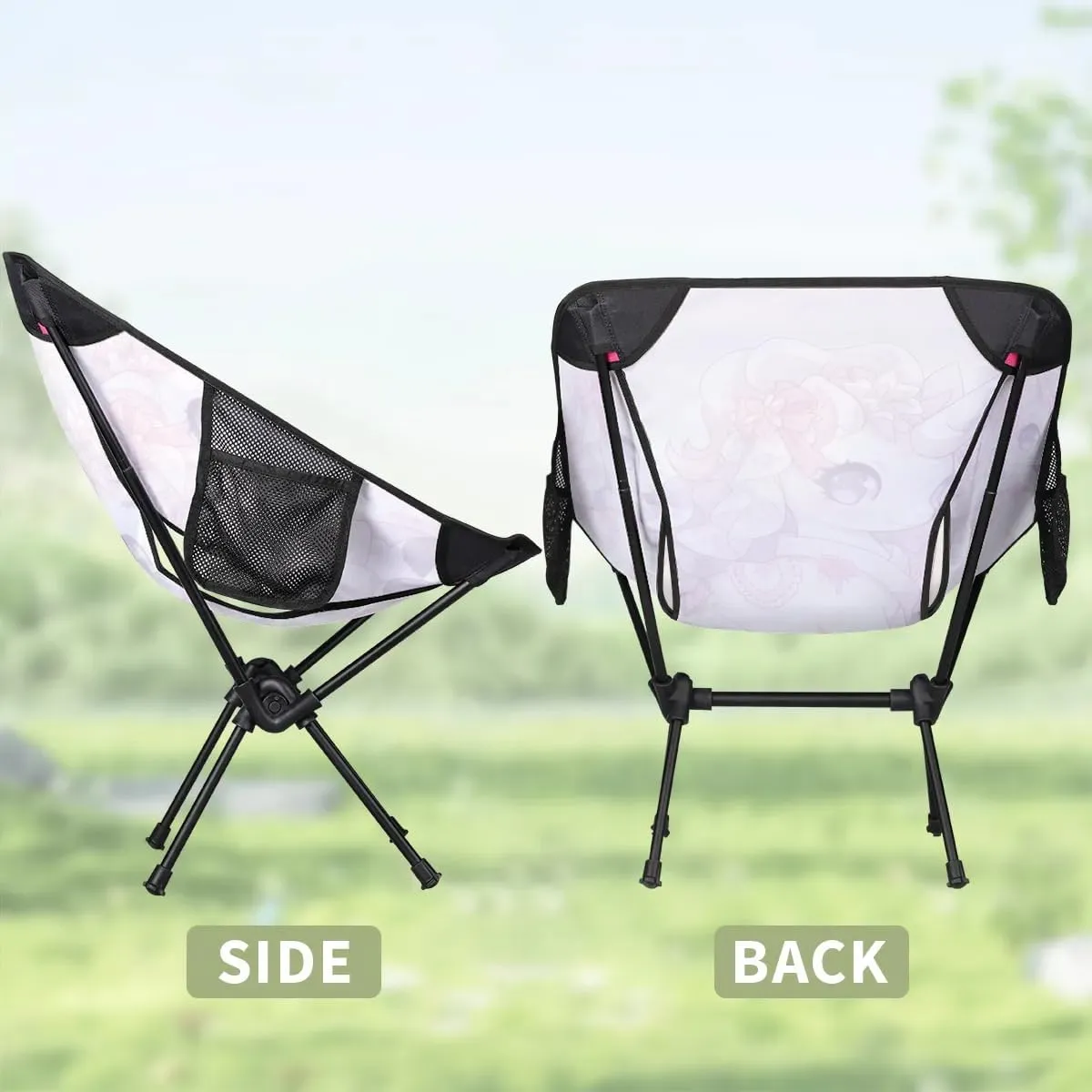 Portable Camping Chair Cartoon Unicorn Ultralight Folding Camping Chair Pink Flowers Backpacking Hiking Chair with Cup Holder for Outdoor Travel Beach Picnic Festival, 176 lbs Capacity
