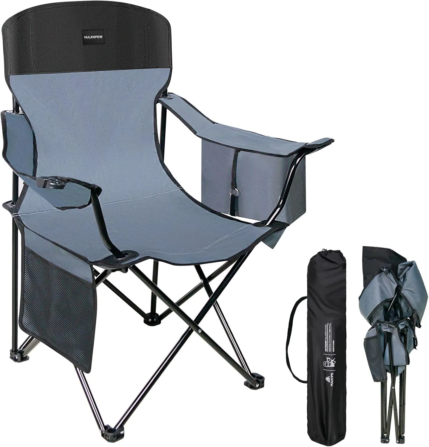 Portable Folding Camping Chair,Portable Chairs for Adults,Folding Chair for Outdoor Sports Hunting Fishing Backyard,Camping Chair with Large Cooler,Side Pocket,Wine Glass Holder & Carry Bag