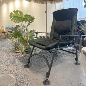 Portable Folding Reclining Camping Chair with Adjustable Backrest - Indoor/Outdoor Lounge Chair for Camping, Beach, Hiking, Fishing - Green & Black (33.86"x24.41"x34.25")