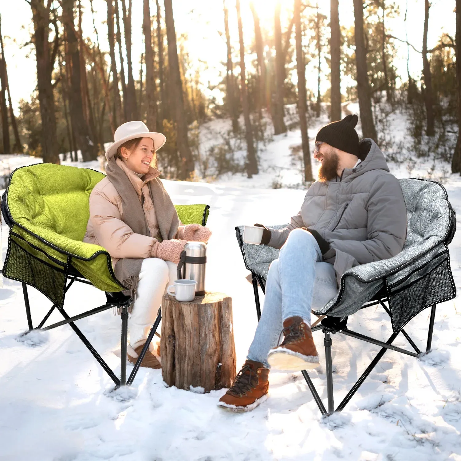 Portable Heated Camping Chair with Charger, Dual Power Options