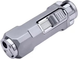 Portable Multifunctional Butane Windproof Jet 3 Flame Lighter Puncher Pull-Down Ignition Suitable for Outdoor Camping Kitchen(Gray)