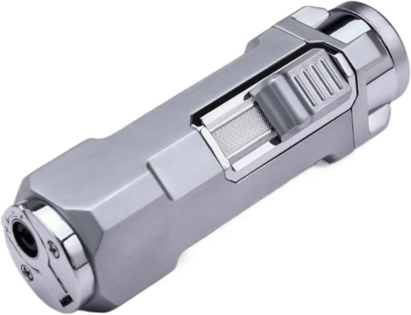 Portable Multifunctional Butane Windproof Jet 3 Flame Lighter Puncher Pull-Down Ignition Suitable for Outdoor Camping Kitchen(Gray)