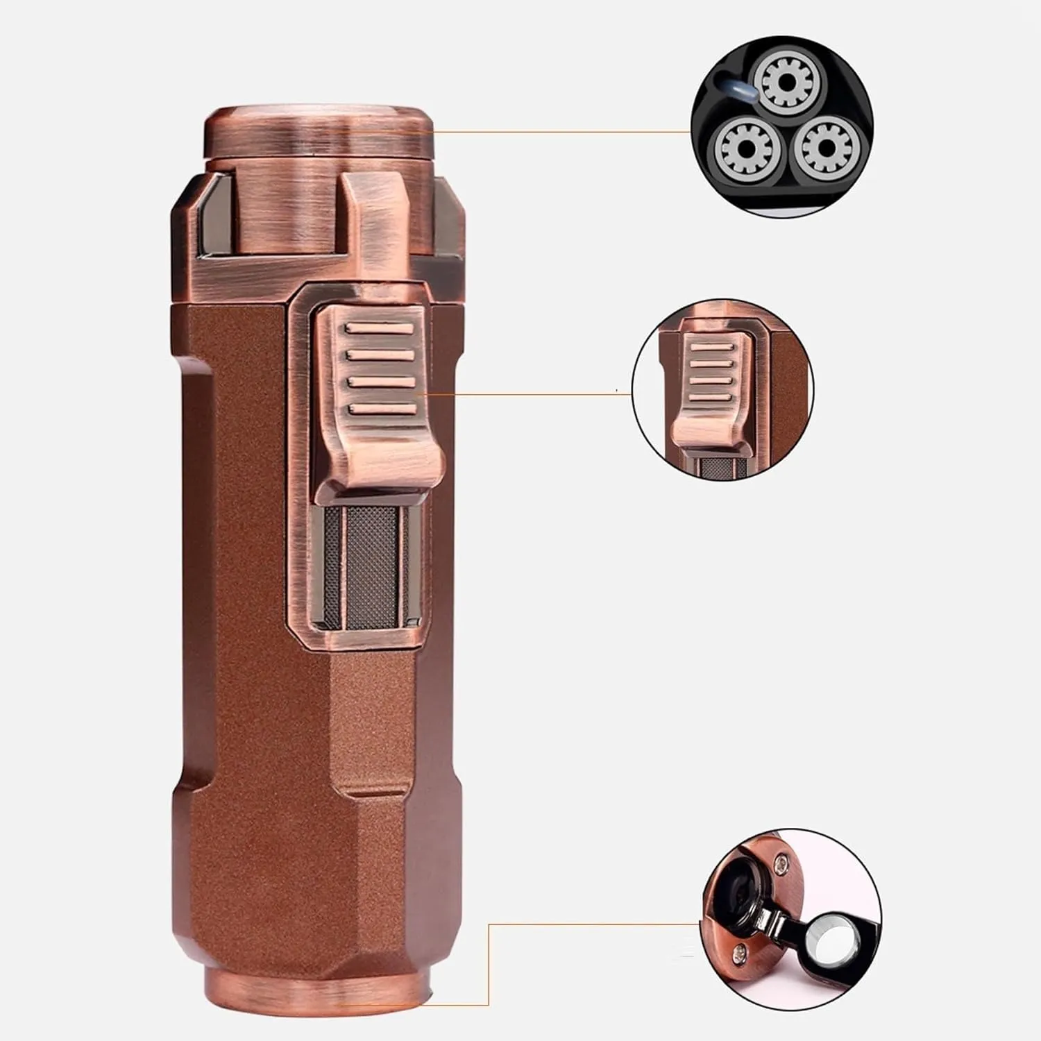 Portable Multifunctional Butane Windproof Jet 3 Flame Lighter Puncher Pull-Down Ignition Suitable for Outdoor Camping Kitchen(Gray)