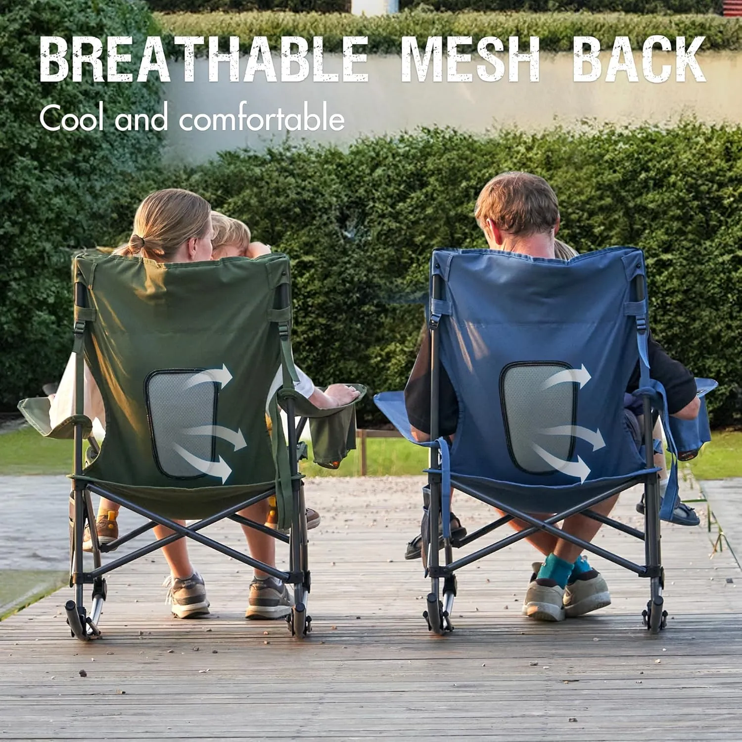 PORTAL Folding Camping Rocking Chair Portable Outdoor Rocker High Back Cup Holder Side Pocket Carry Bag Included, Support 300 lbs