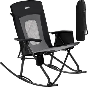 PORTAL Oversized Folding Rocking Camping Chair Portable Outdoor Rocker with High Back Hard Armrests Carry Bag, Supports 400 lbs, Mesh Back