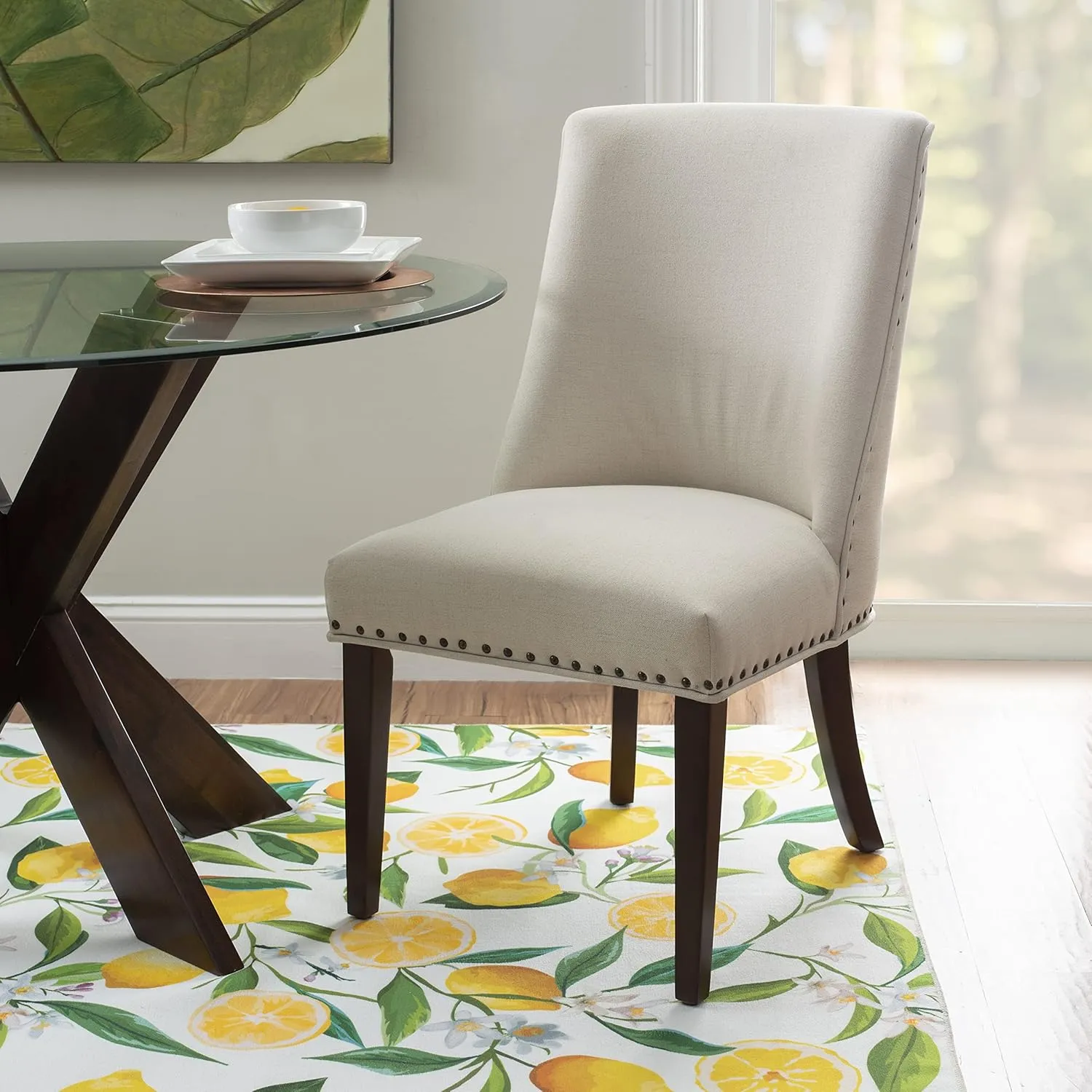 Powell Company Set of 2 Upholstery by Powell Parnell Dining Chair, Natural/Espresso