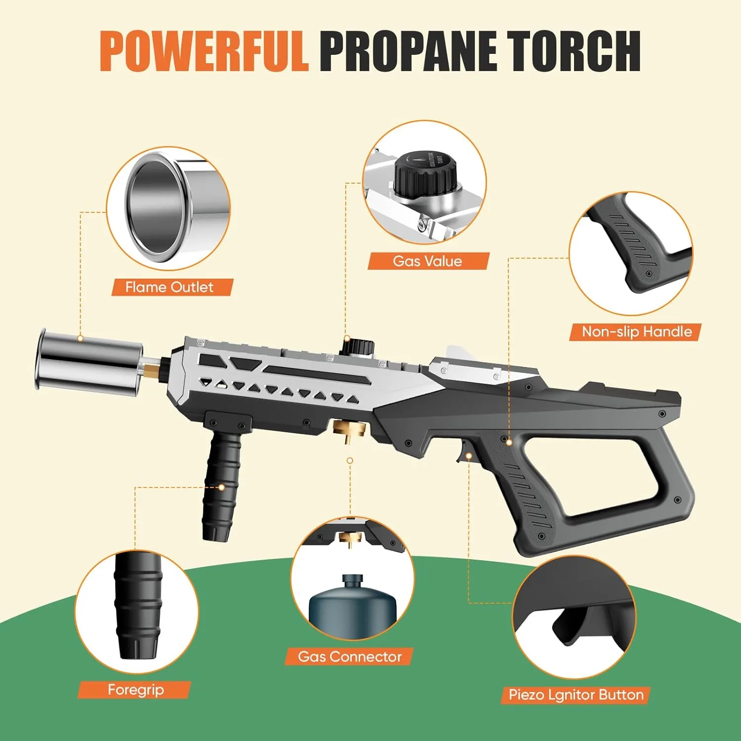 Powerful Propane Torch, Kitchen Torch with Adjustable Flame, Flamethrower Blow Torch Gun for BBQ, Searing Steak, Welding, Camping & Charcoal Torch Lighter(Tank Not Included)