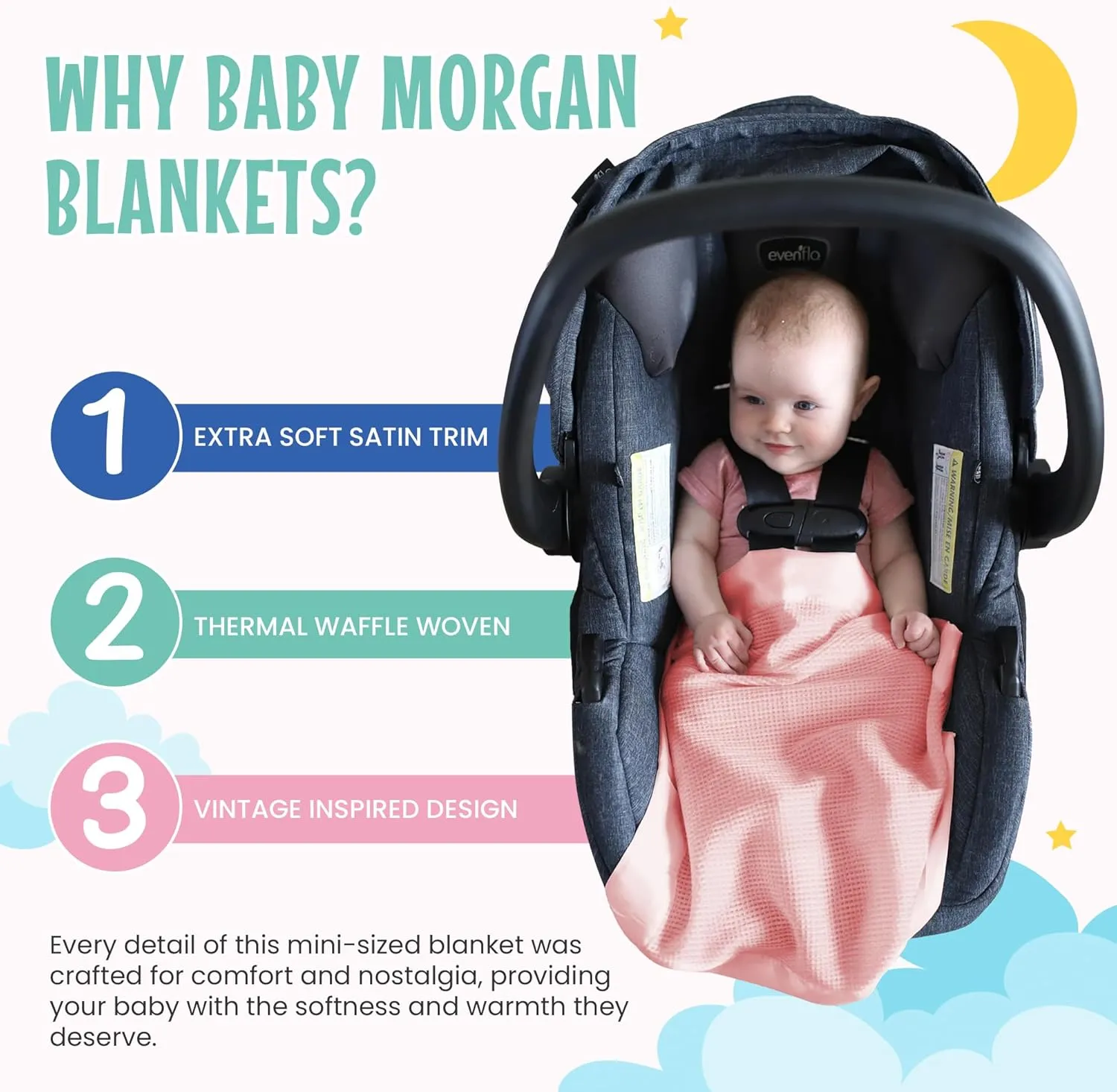 Premium Thermal Waffle Baby Blanket - Small Blanket for Newborns & Infants - Soft Mini Comfort Blankie - Ideal for Strollers, Travel and Cuddling - Pink, Satin Trim (18" x 20")