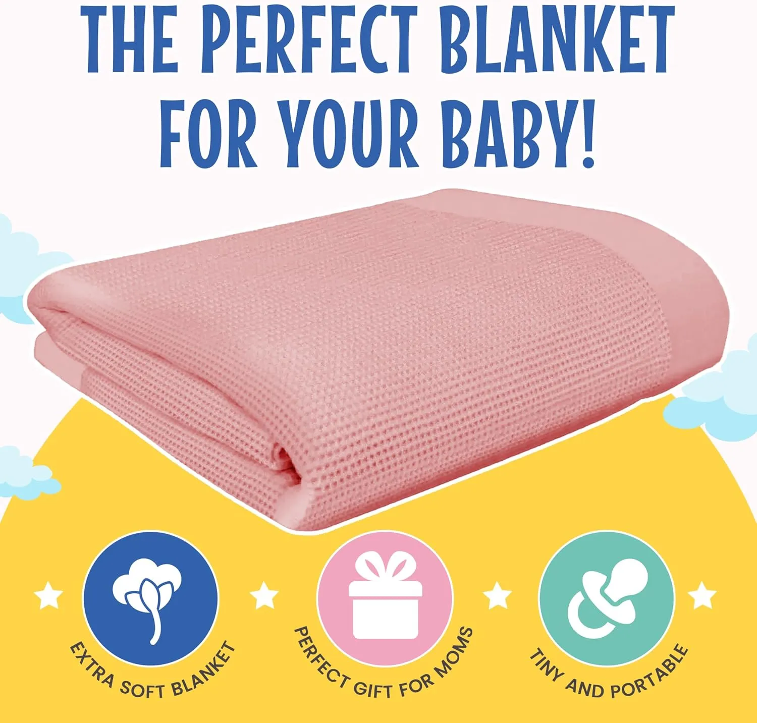Premium Thermal Waffle Baby Blanket - Small Blanket for Newborns & Infants - Soft Mini Comfort Blankie - Ideal for Strollers, Travel and Cuddling - Pink, Satin Trim (18" x 20")