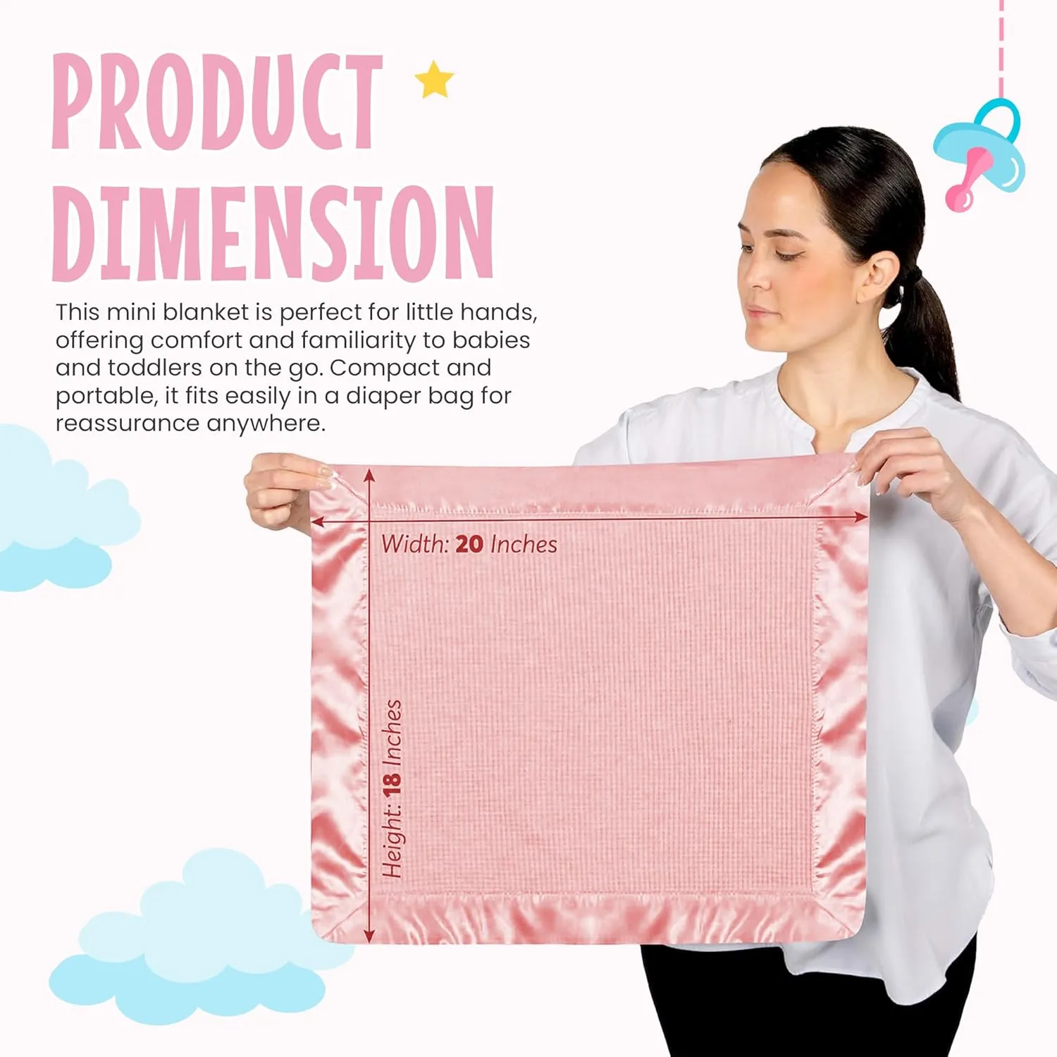 Premium Thermal Waffle Baby Blanket - Small Blanket for Newborns & Infants - Soft Mini Comfort Blankie - Ideal for Strollers, Travel and Cuddling - Pink, Satin Trim (18" x 20")