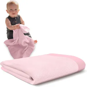 Premium Thermal Waffle Baby Blanket - Small Blanket for Newborns & Infants - Soft Mini Comfort Blankie - Ideal for Strollers, Travel and Cuddling - Pink, Satin Trim (18" x 20")