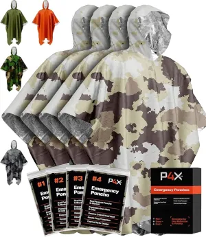 PREPARED4X Emergency Rain Poncho with Mylar Blanket Liner - Survival Blankets for Car - Heavy Duty, Waterproof Camping Gear