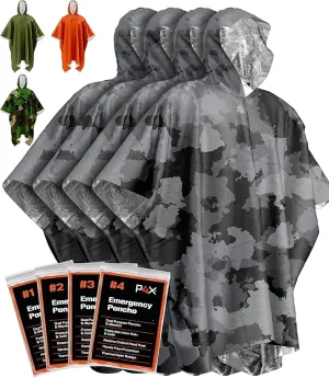 PREPARED4X Emergency Rain Poncho with Mylar Blanket Liner - Survival Blankets for Car - Heavy Duty, Waterproof Camping Gear