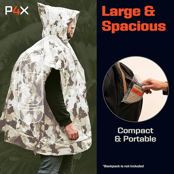 PREPARED4X Emergency Rain Poncho with Mylar Blanket Liner - Survival Blankets for Car - Heavy Duty, Waterproof Camping Gear