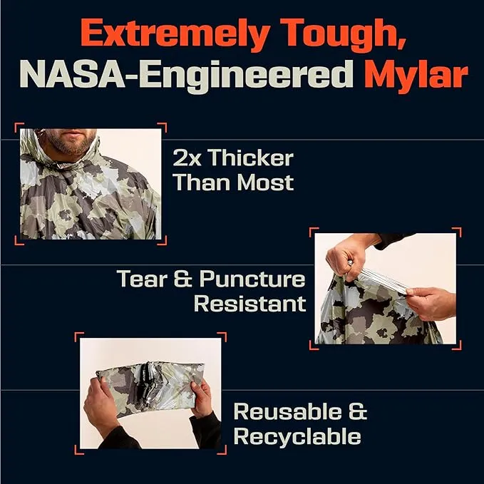 PREPARED4X Emergency Rain Poncho with Mylar Blanket Liner - Survival Blankets for Car - Heavy Duty, Waterproof Camping Gear