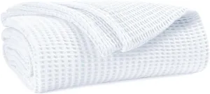 Prewashed Waffle Blanket 100% Combed Cotton - Soft, Lightweight, and Breathable - All-Season Cozy Blanket for Bed, Couch, or Sofa - 90x90 Inch Queen Size Thermal Throw Blanket White