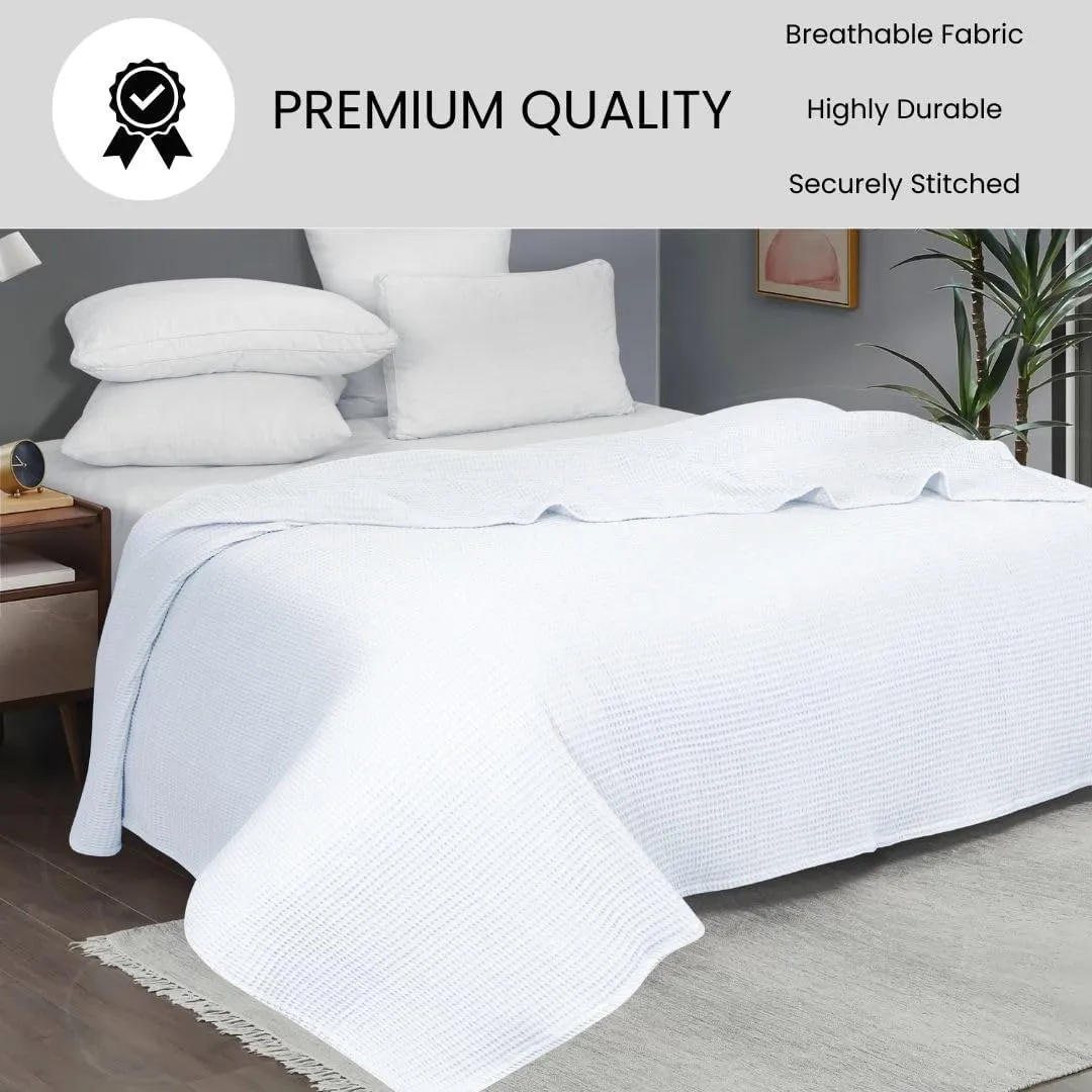 Prewashed Waffle Blanket 100% Combed Cotton - Soft, Lightweight, and Breathable - All-Season Cozy Blanket for Bed, Couch, or Sofa - 90x90 Inch Queen Size Thermal Throw Blanket White