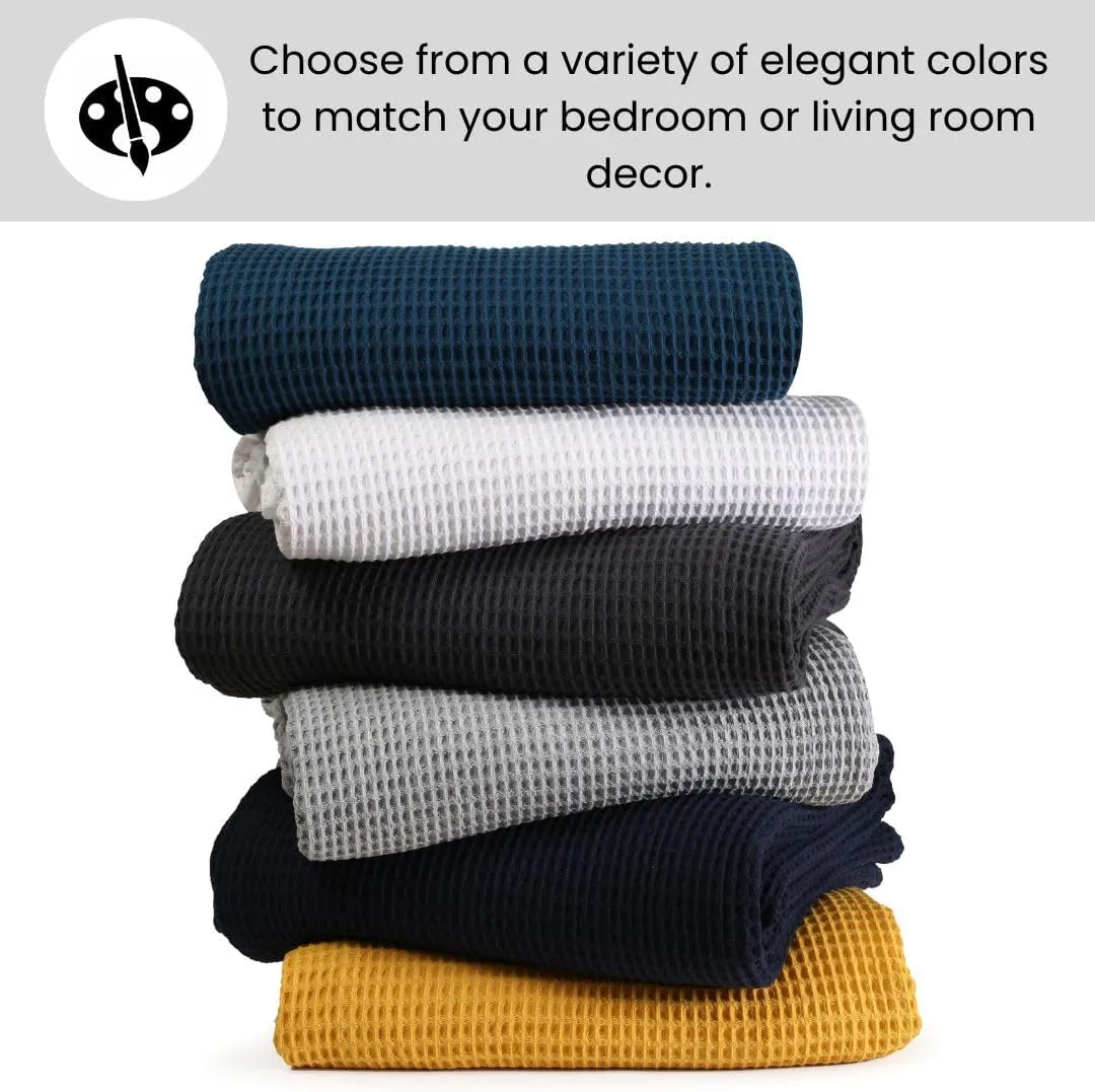 Prewashed Waffle Blanket 100% Combed Cotton - Soft, Lightweight, and Breathable - All-Season Cozy Blanket for Bed, Couch, or Sofa - 90x90 Inch Queen Size Thermal Throw Blanket White