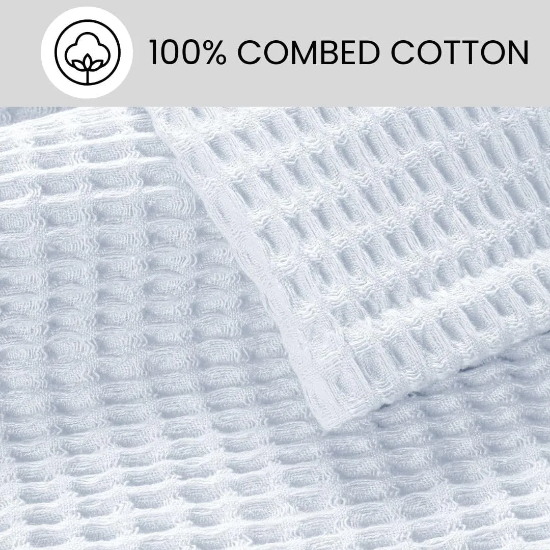 Prewashed Waffle Blanket 100% Combed Cotton - Soft, Lightweight, and Breathable - All-Season Cozy Blanket for Bed, Couch, or Sofa - 90x90 Inch Queen Size Thermal Throw Blanket White