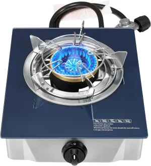 Propane Gas Stove 12000 BTU Single Burner Glass Top Outdoor Camping Stove with CSA Listed Regulator and Gas Hose