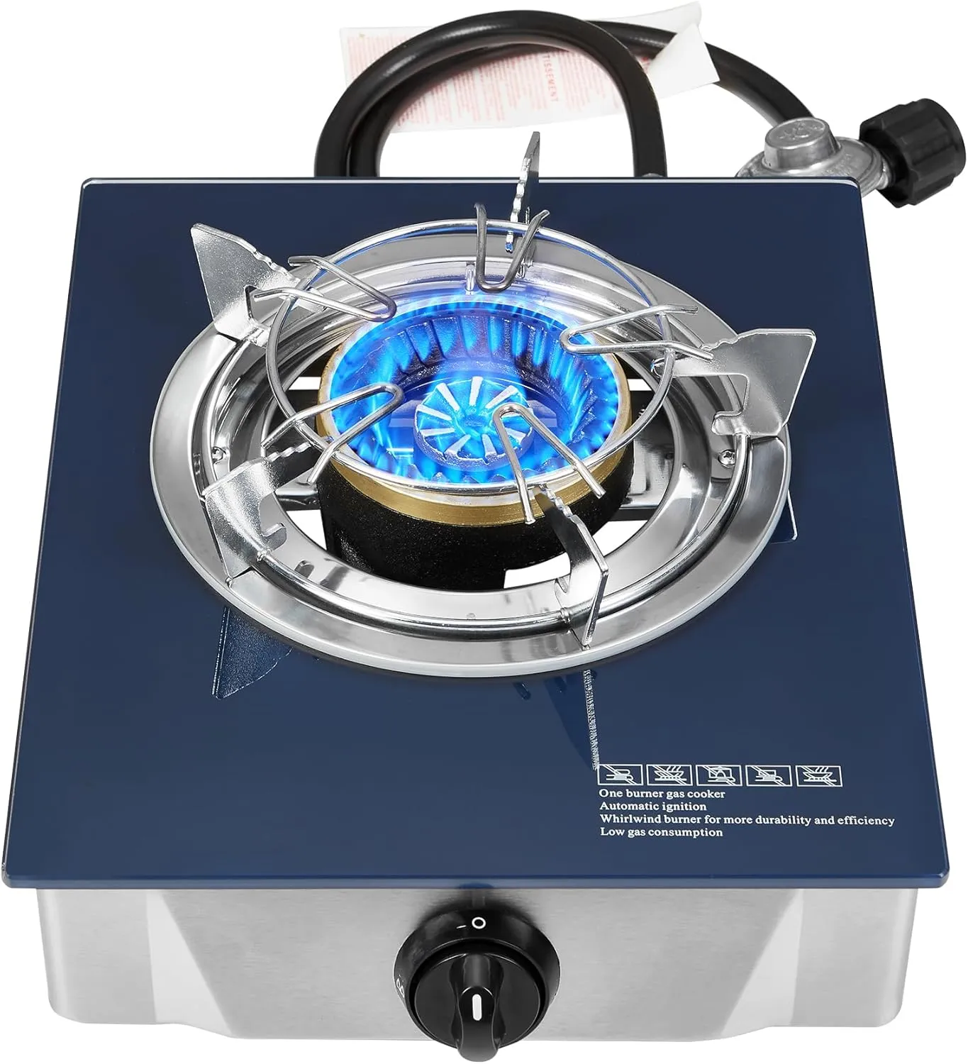 Propane Gas Stove 12000 BTU Single Burner Glass Top Outdoor Camping Stove with CSA Listed Regulator and Gas Hose