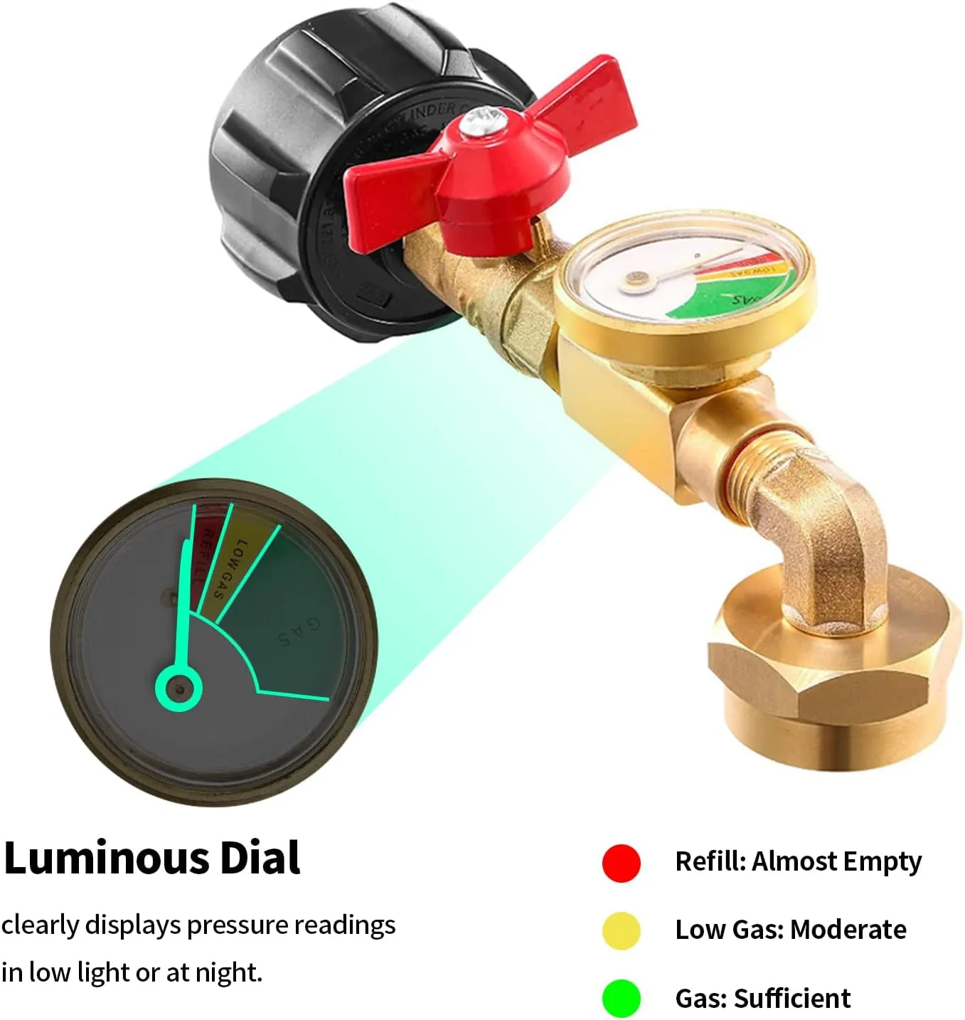 Propane Refill Elbow Adapter 1lb to 20lb, 90 Degree with Tank Gauge Fill 1 Pound Bottles from 20lb Tank Fits Qcc1 / Type1 Propane Tank and 1 Lb Throwaway Disposable Cylinder Propane Bottle Connector