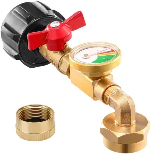 Propane Refill Elbow Adapter 1lb to 20lb, 90 Degree with Tank Gauge Fill 1 Pound Bottles from 20lb Tank Fits Qcc1 / Type1 Propane Tank and 1 Lb Throwaway Disposable Cylinder Propane Bottle Connector