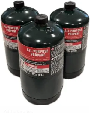 Propane Replacement Fuel Cylinders Camping- 16 Oz (3 Pack) Factory Pre-filled and Ready to Use