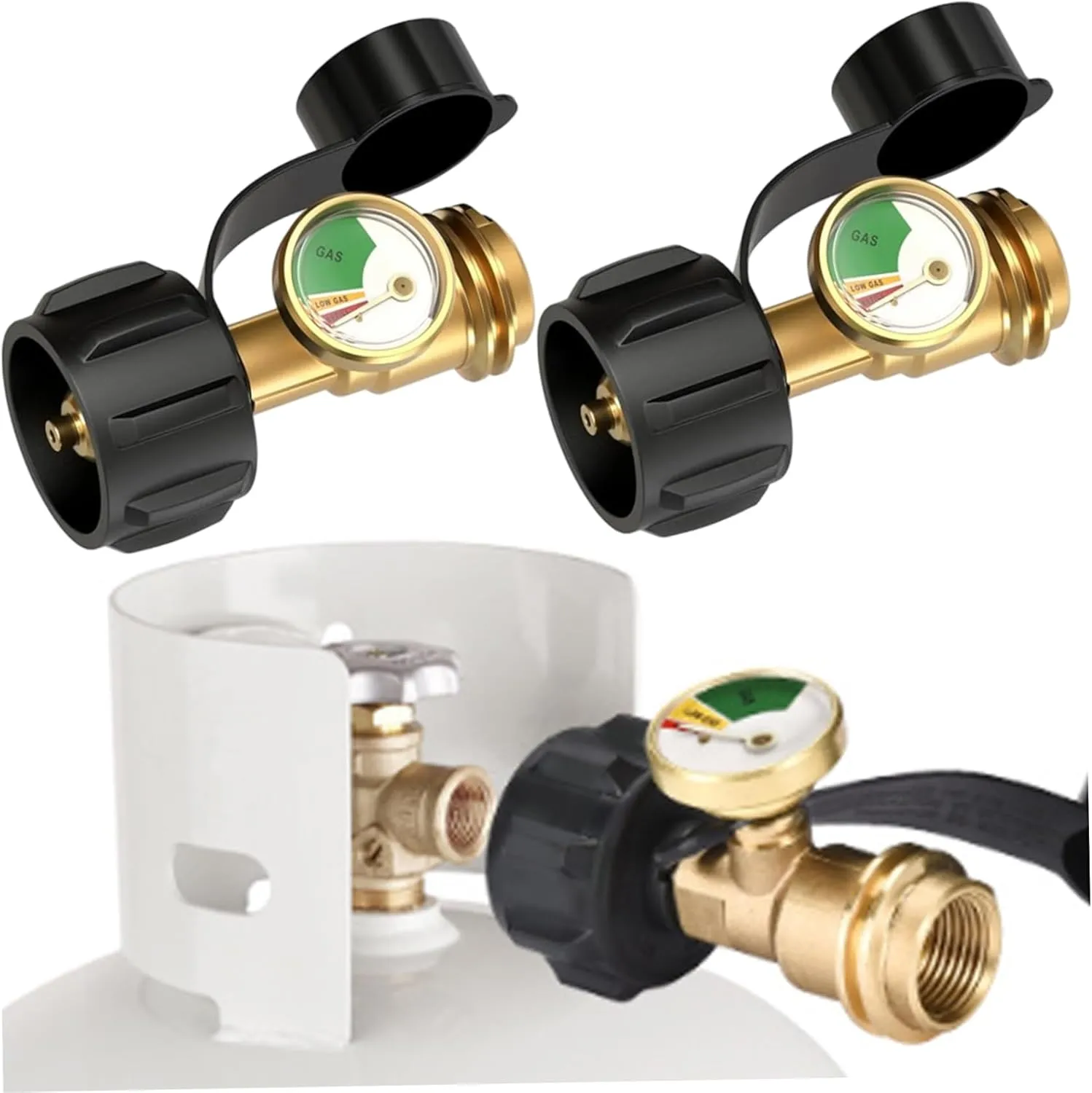 Propane Tank Gauge, 2Pcs Brass Leak-Proof Propane Gas Gauge with Luminous Dial, Anti-Corrosion for 5-40 Lb Tank.