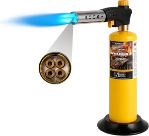 Propane Torch Head,Powerful 4-Flame Blow Torch Head Trigger Start Propane Torch with Igniter MAPP Gas Torch Kit Grill Gun on 1-lb Propane Tank Holder for Soldering Welding Brazing Cooking