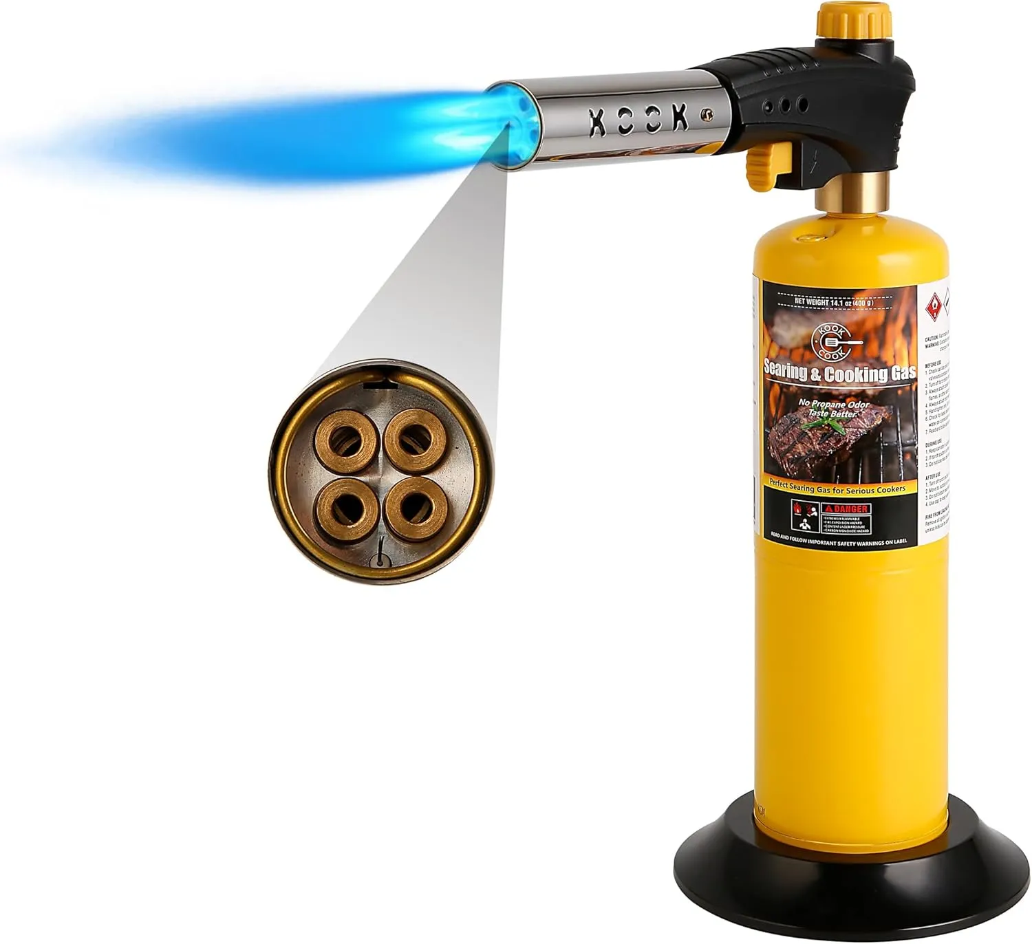 Propane Torch Head,Powerful 4-Flame Blow Torch Head Trigger Start Propane Torch with Igniter MAPP Gas Torch Kit Grill Gun on 1-lb Propane Tank Holder for Soldering Welding Brazing Cooking