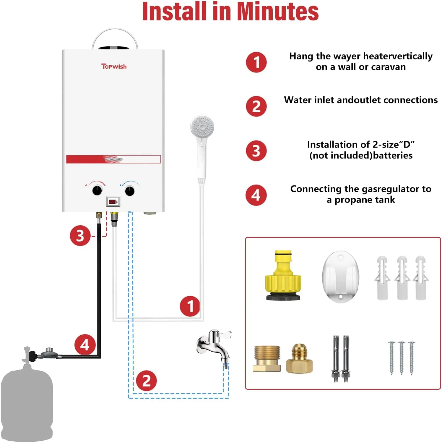 Propane Water Heater Tankless, 12L Portable Water Heater, 3.16GPM Portable Hot Water Heaters with Multi-Protection, Instant Camping Water Heaters for Camping, Outdoors Shower, RV Shower,White