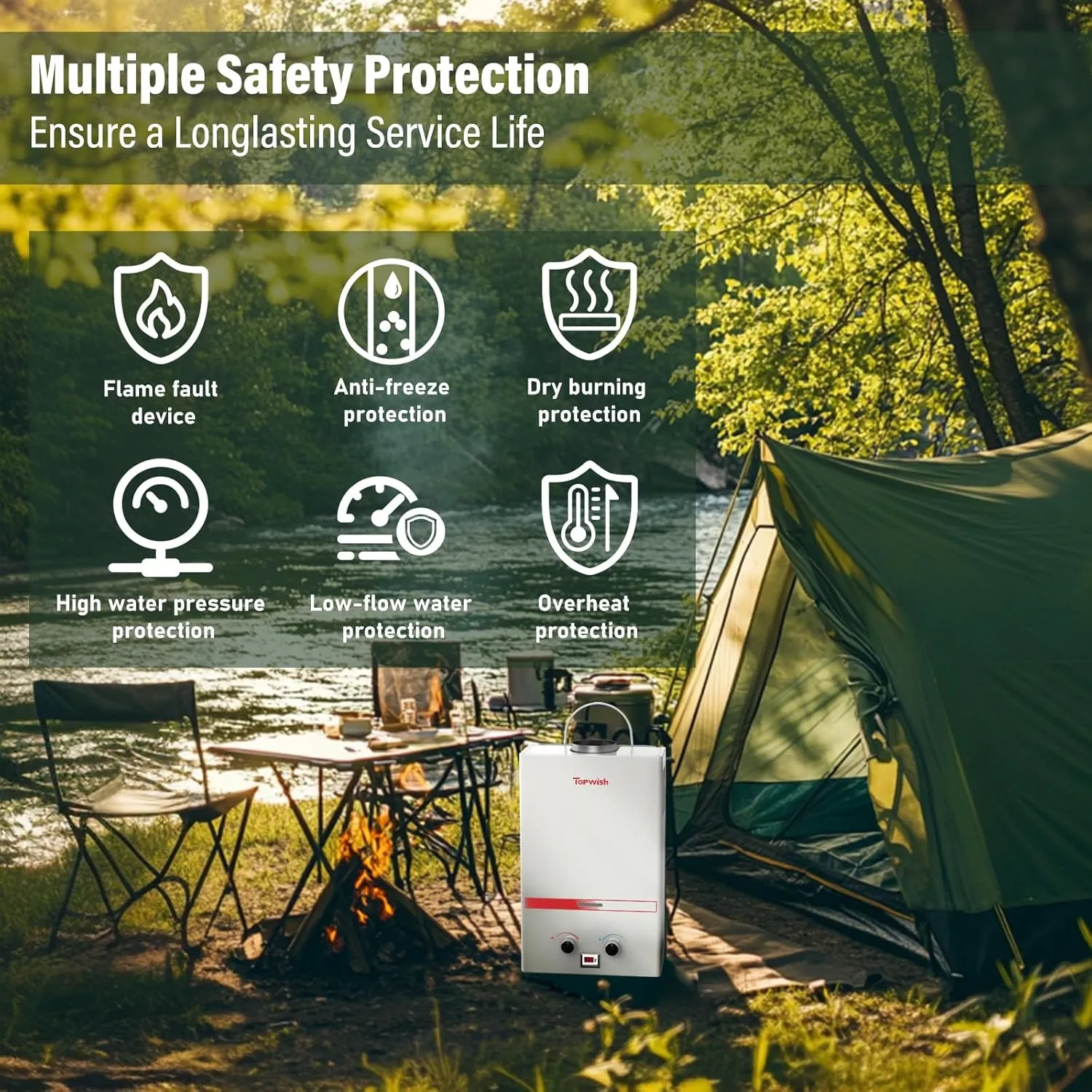 Propane Water Heater Tankless, 12L Portable Water Heater, 3.16GPM Portable Hot Water Heaters with Multi-Protection, Instant Camping Water Heaters for Camping, Outdoors Shower, RV Shower,White