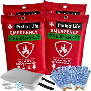 Protect Life Emergency Fire Blanket for Home & Kitchen, 40" x 40" Fiberglass Flame Retardant Fabric for Cooking & Clothing Mishaps, Fire Blankets Emergency for Home Safety, Camping & More (4 Pack)