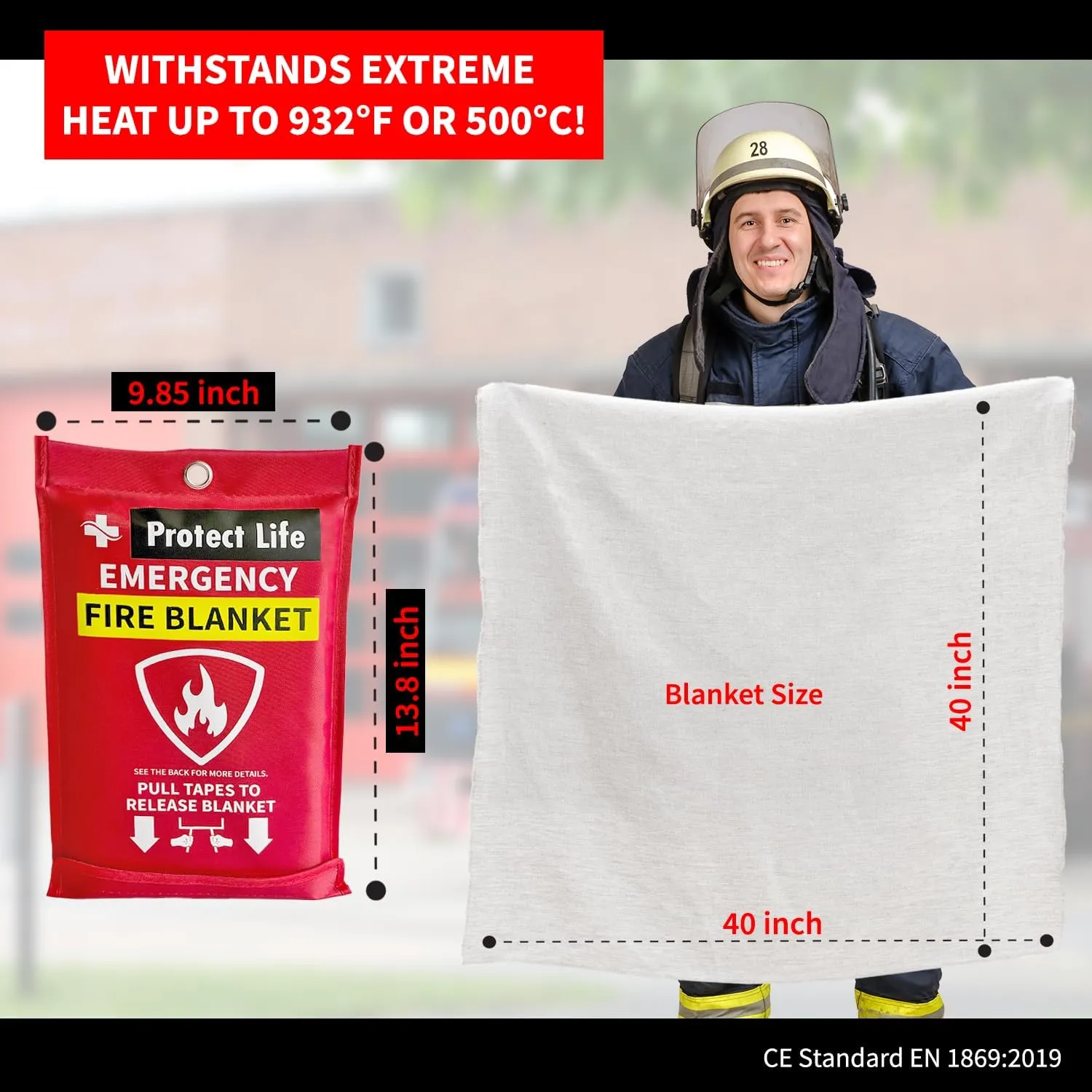 Protect Life Emergency Fire Blanket for Home & Kitchen, 40" x 40" Fiberglass Flame Retardant Fabric for Cooking & Clothing Mishaps, Fire Blankets Emergency for Home Safety, Camping & More (4 Pack)